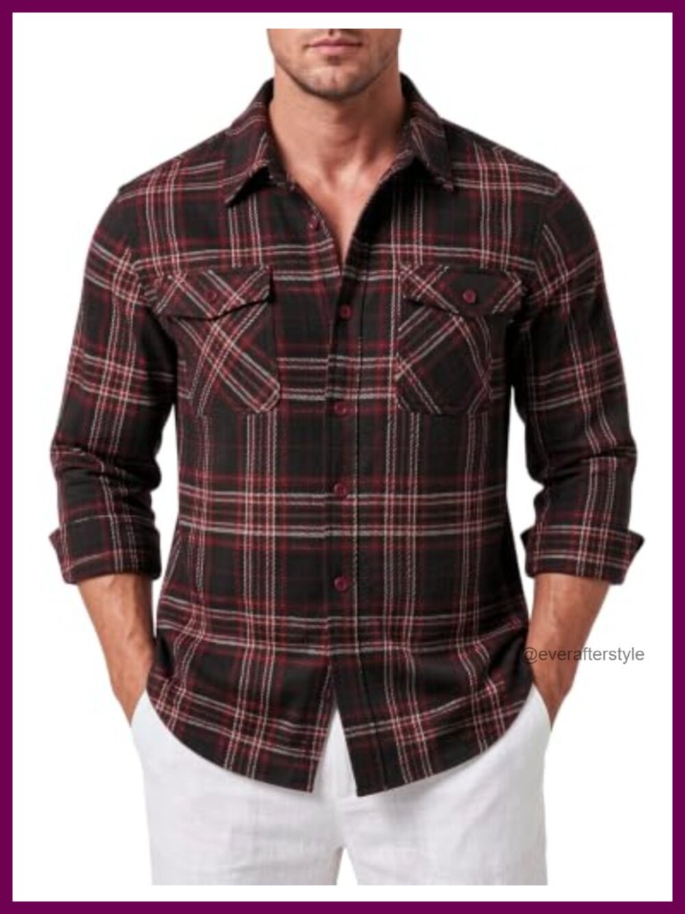 Men's Plaid Flannel Shacket Button Down Western Shirt Jacket